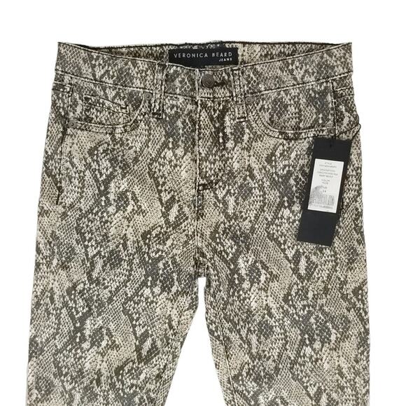 Veronica Beard Carolyn High Rise Baby Boot Cut Nude Multi Wash Python Print - Picture 2 of 12